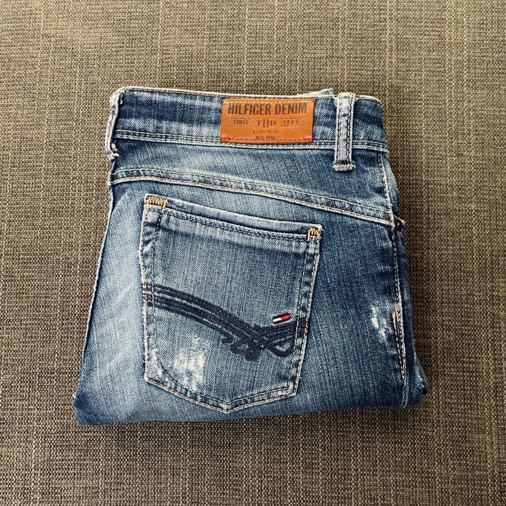 Hilfiger Distressed Denim Jeans Victoria Royal Stretch Slim Straight W30